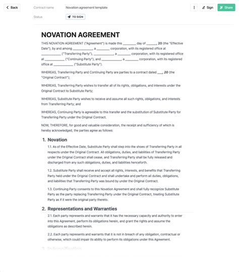 Novation Agreement Template 1