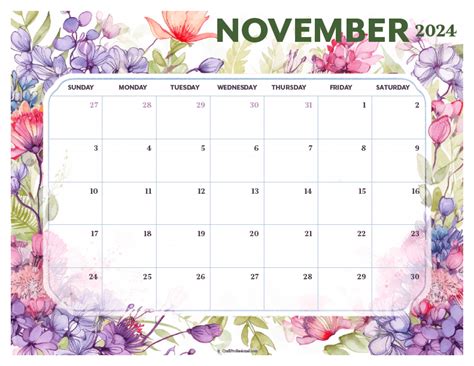 Floral-themed November calendar