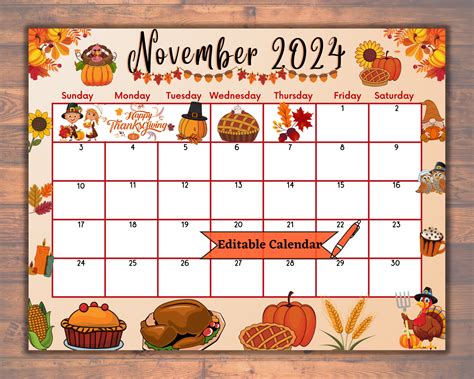 Thanksgiving-themed November calendar