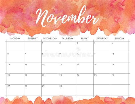 Watercolor November calendar