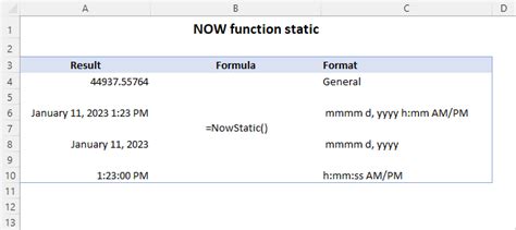 Using the NOW() function in Excel