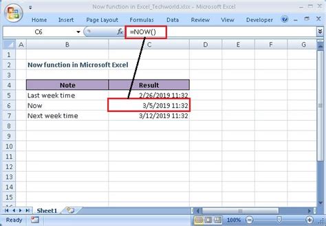 Using the NOW function in Excel