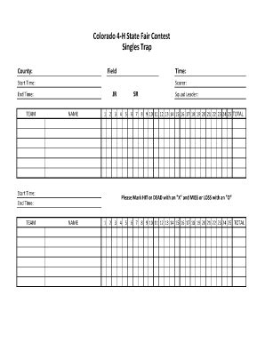 NSSA Skeet Shooting Score Sheet Template