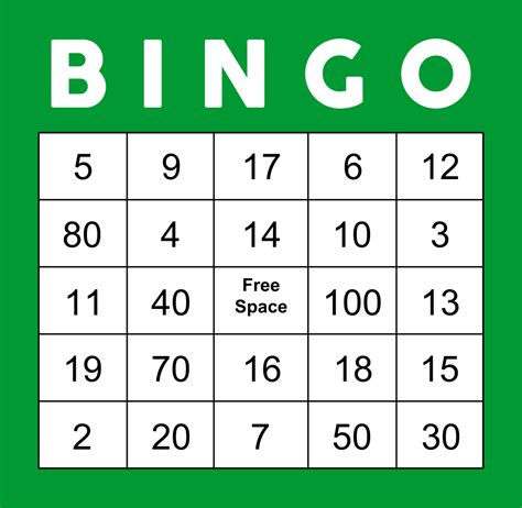 A number chart bingo game