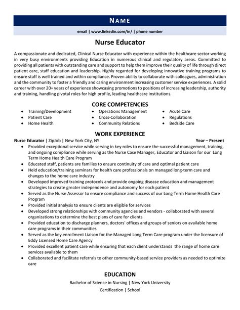 Nurse Educator Resume Template