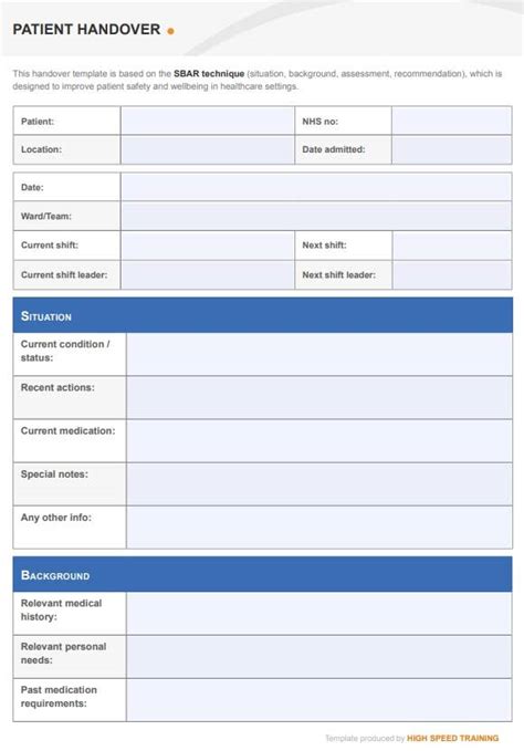 Nurse Handoff Report Template Word