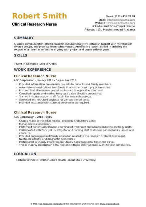 Nurse Researcher Resume Template