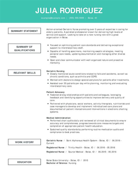 Nurse Resume Template Example