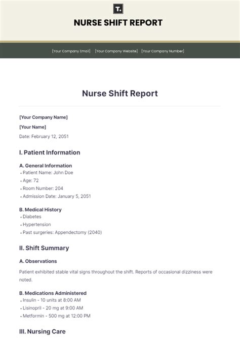 Bedside shift report template for patient-centered care