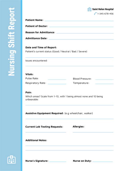 SBAR shift report template for structured reporting