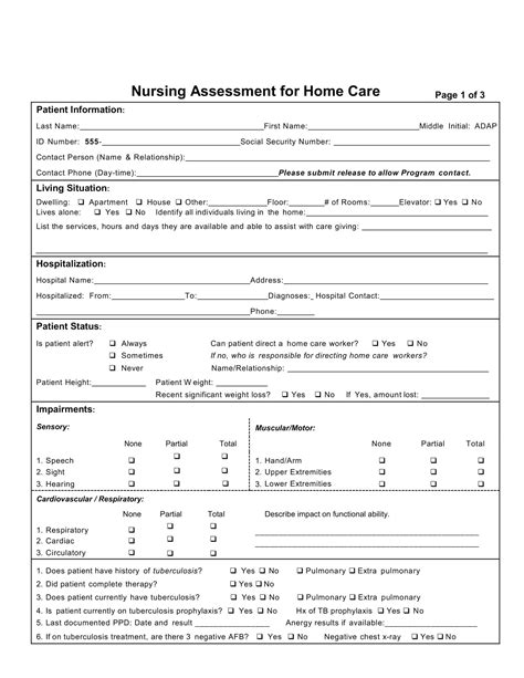 Nursing Assessment Template