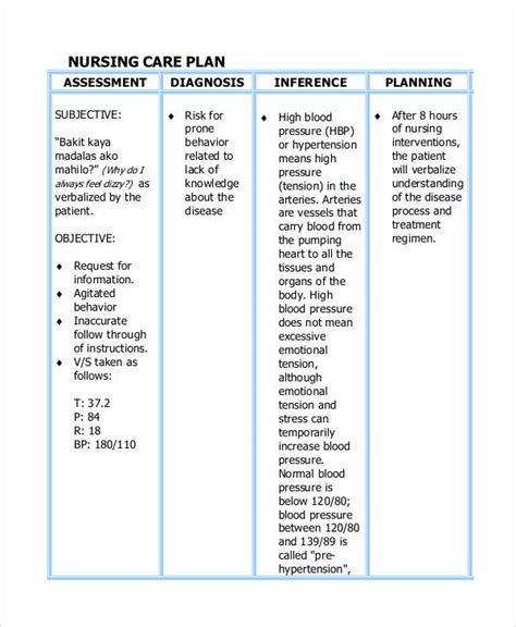 Nursing Care Plan Template Example