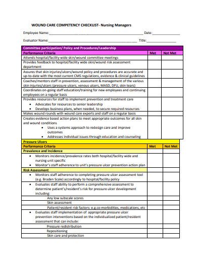 Nursing Competency Checklist Example