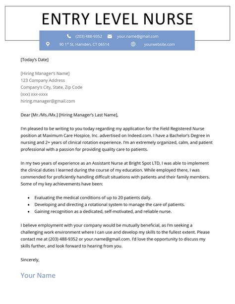 Nursing Job Cover Letter Example 1