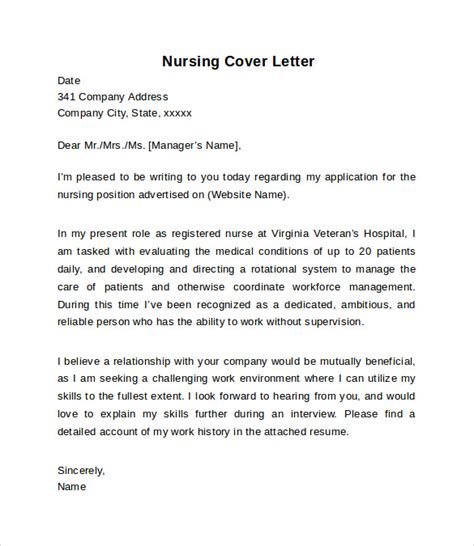 Nursing Job Cover Letter Example 10