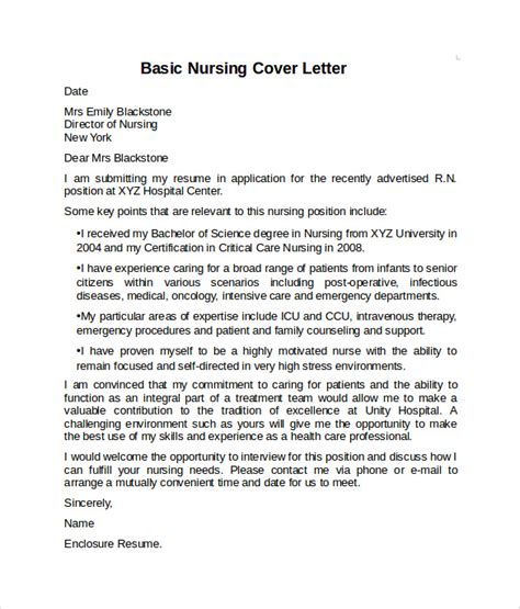 Nursing Job Cover Letter Example 9