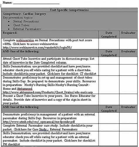 Nursing Skills Checklist Excel