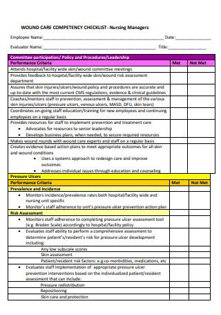 Nursing Skills Competency Checklist Sample