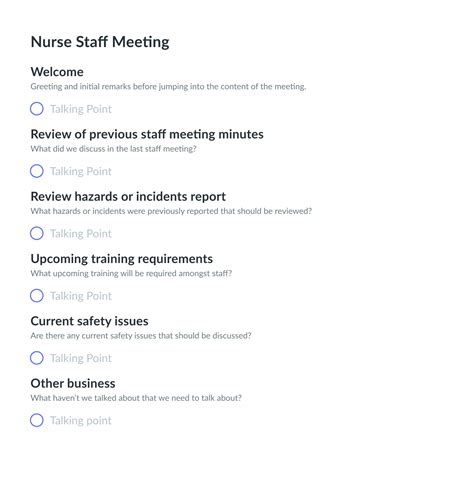 Nursing Staff Meeting Agenda Templates