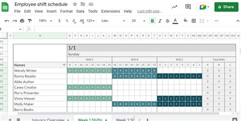 Nursing Staff Schedule Template Example