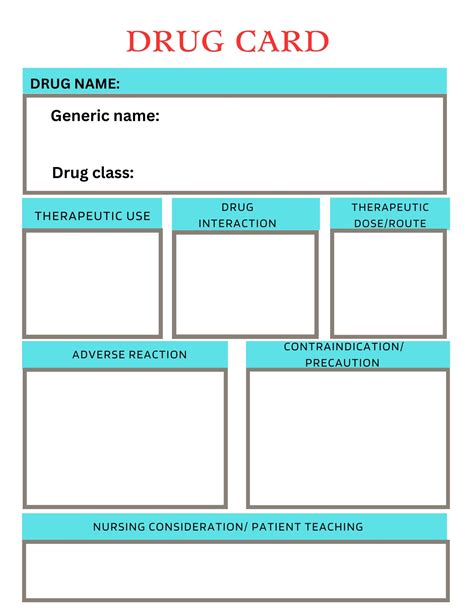 Example of a nursing student drug card template