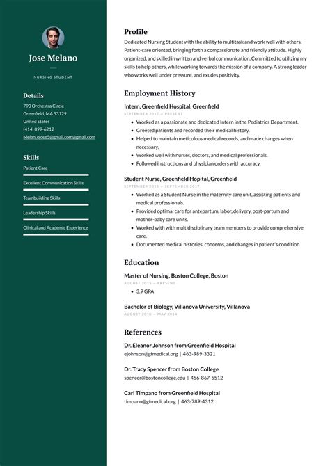 Nursing Student Resume Template Components