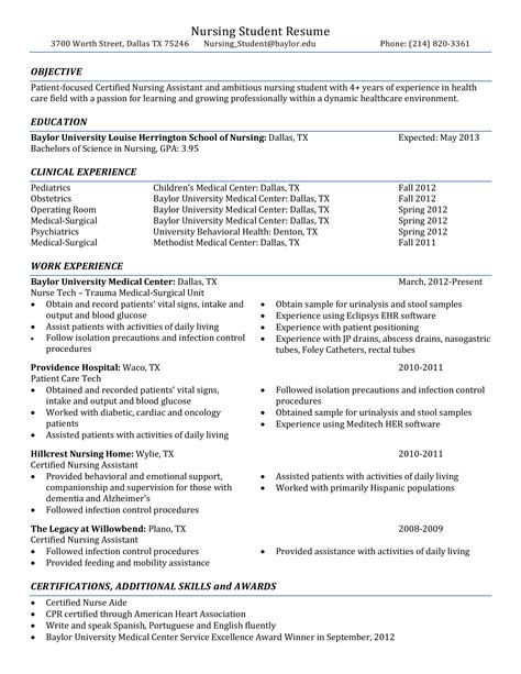 Nursing Student Resume Template Sample 1