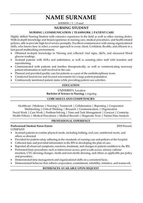 Nursing Student Resume Template Sample 3