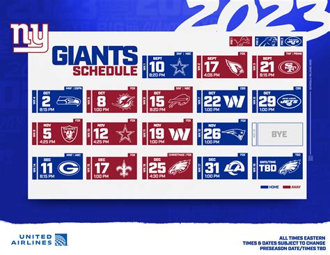 NY Giants Schedule Printable