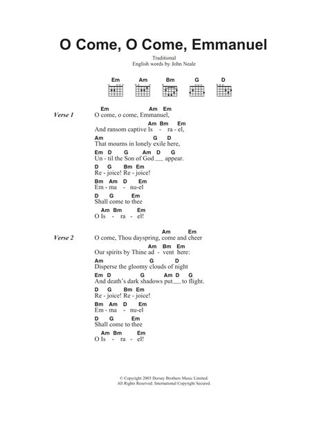 O Come O Come Emmanuel lyrics and chords