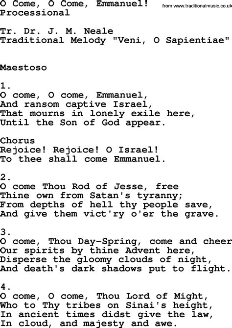 O Come O Come Emmanuel lyrics image