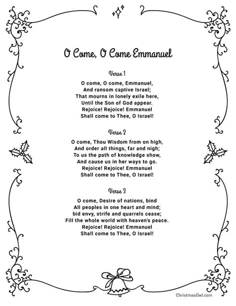 O Come O Come Emmanuel printable Christmas lyrics