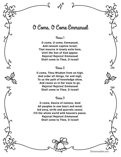 O Come O Come Emmanuel printable lyrics