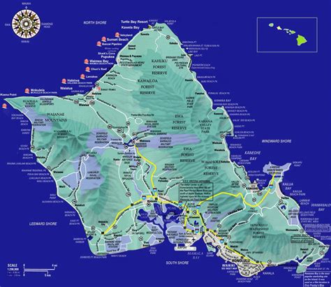 A printable map of Oahu