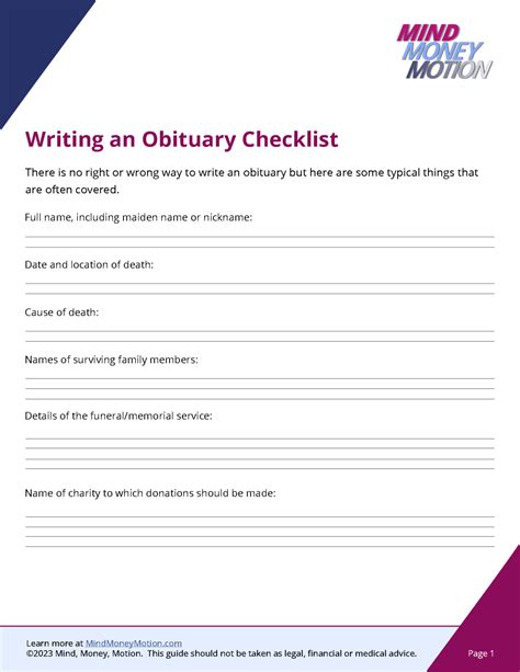 Obituary checklist