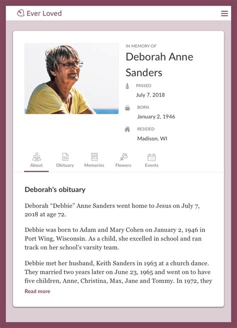 Obituary Example for Website