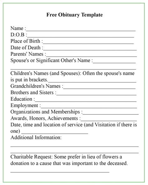 Format for an obituary