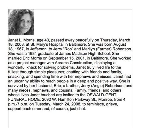 Obituary Listings Example