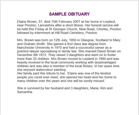 Obituary notice template example