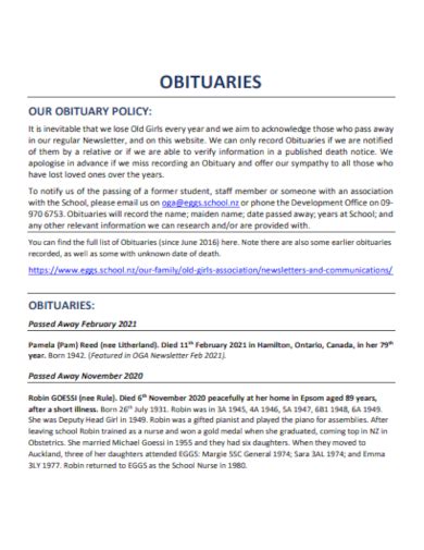 Obituary policies