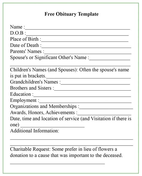 Form for submitting an obituary to the newspaper