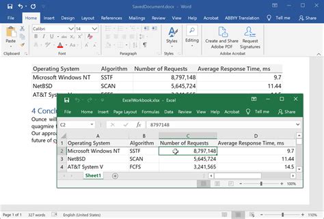 Inserting an Excel table into Word using the Object feature