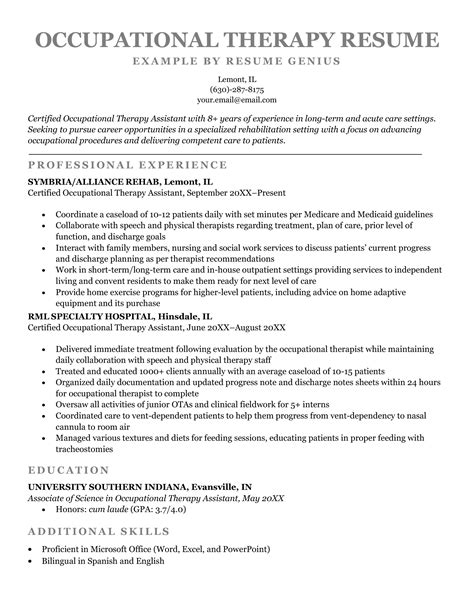 Occupational Therapist Resume Example