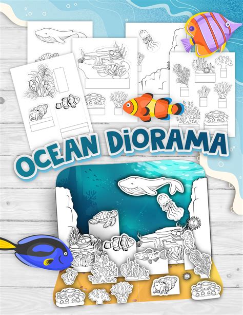 Ocean diorama printable with jellyfish