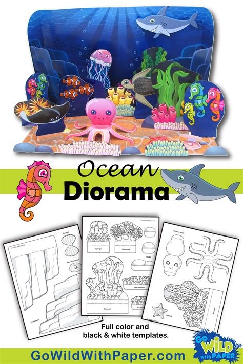 Ocean diorama printable with octopuses