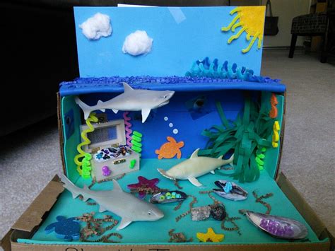 Ocean diorama printable with sharks