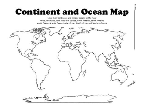 A blank ocean map with continents and islands