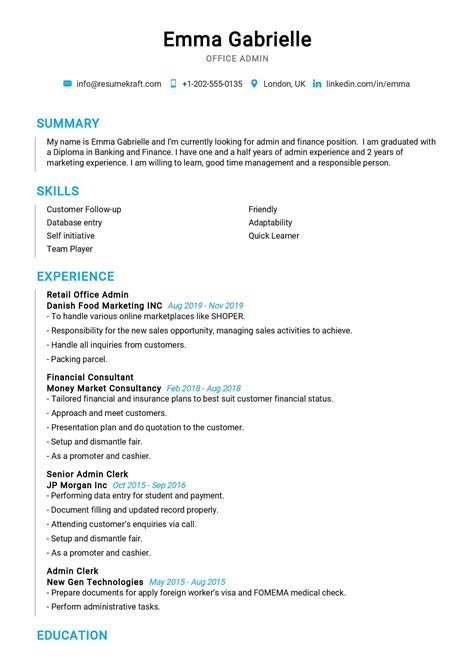 Office Admin Resume Format