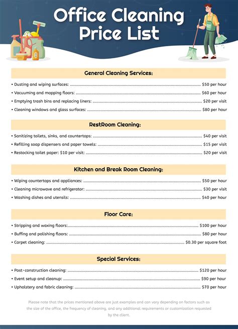 Office Cleaning Price List Template