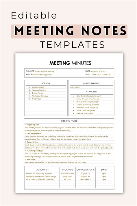 Office Depot Meeting Notes Template Gallery